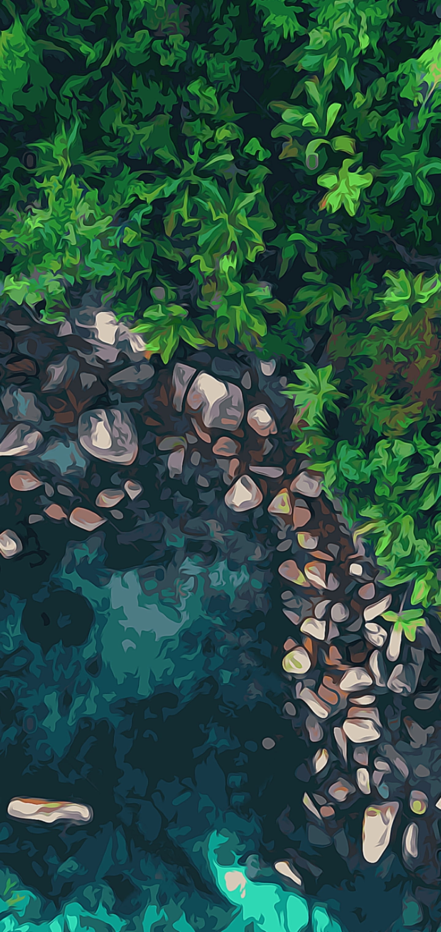 4K Forest River & Rocks Painted Mobile Wallpaper | Mobile HD Wallpaper