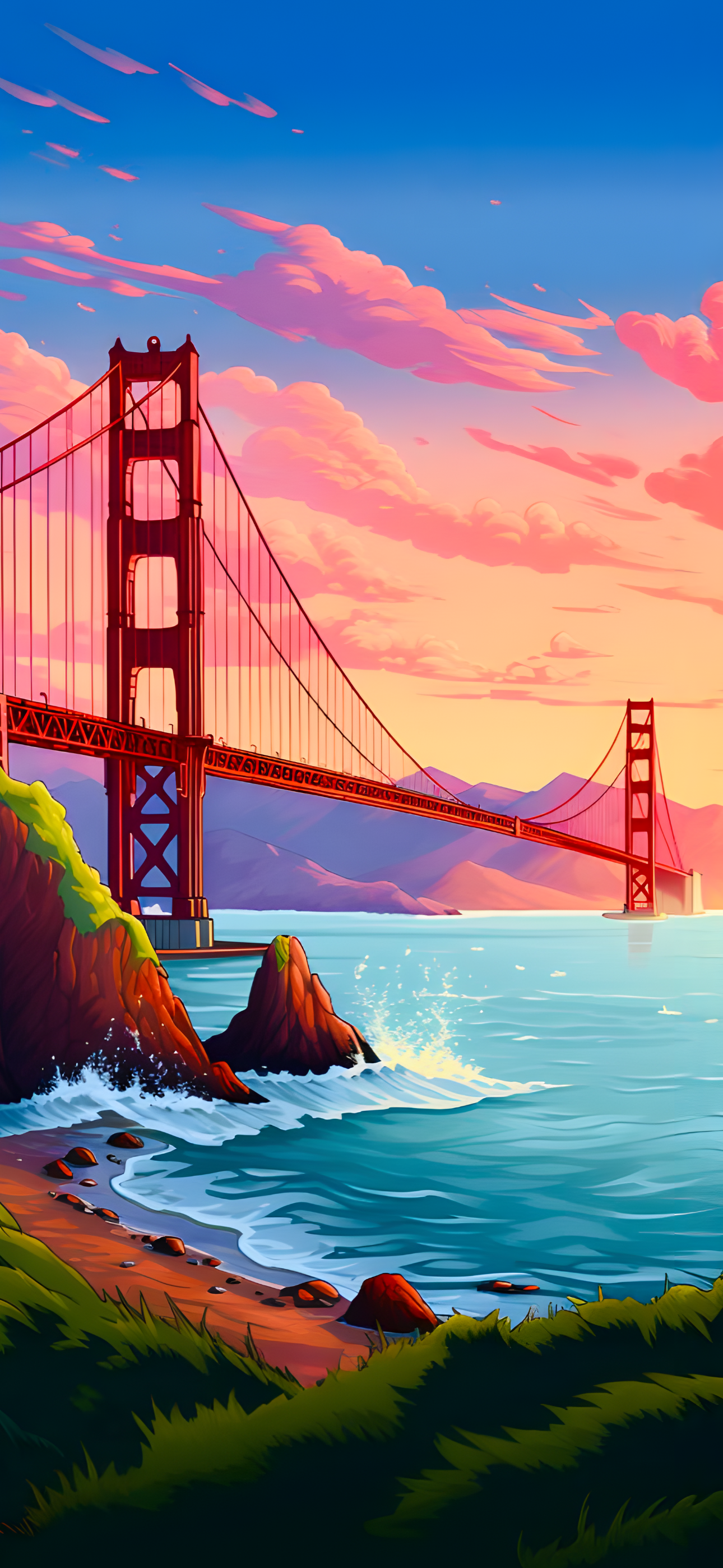 4K Golden Gate Sunset Vector Phone Wallpaper | Mobile HD Wallpaper