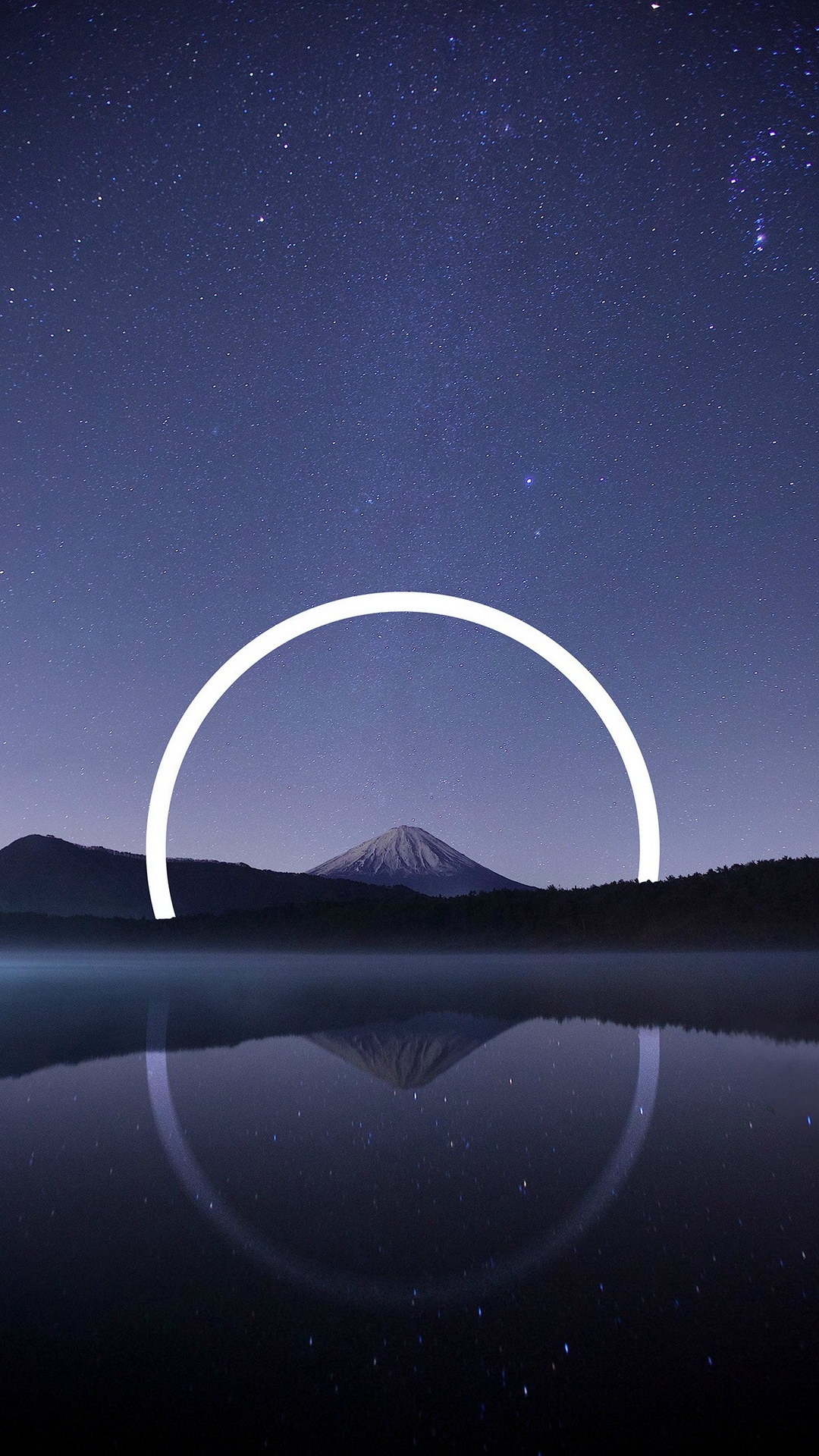 4K Minimalist Glowing Circle Mountain Lock Screen | Mobile HD Wallpaper