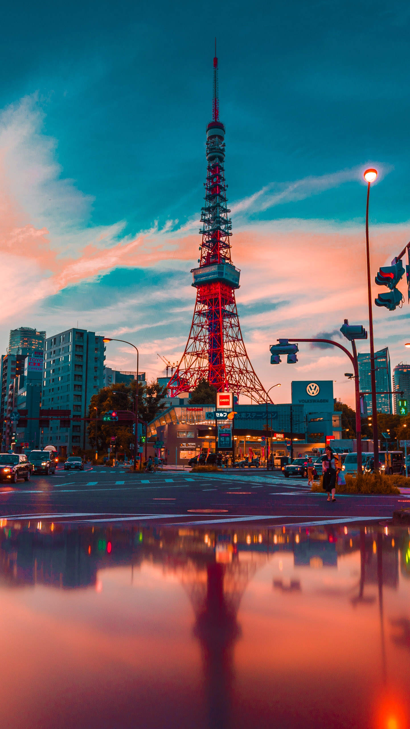 4K Tokyo Tower Sunset Reflection Phone Wallpaper | Cityscapes HD Wallpaper