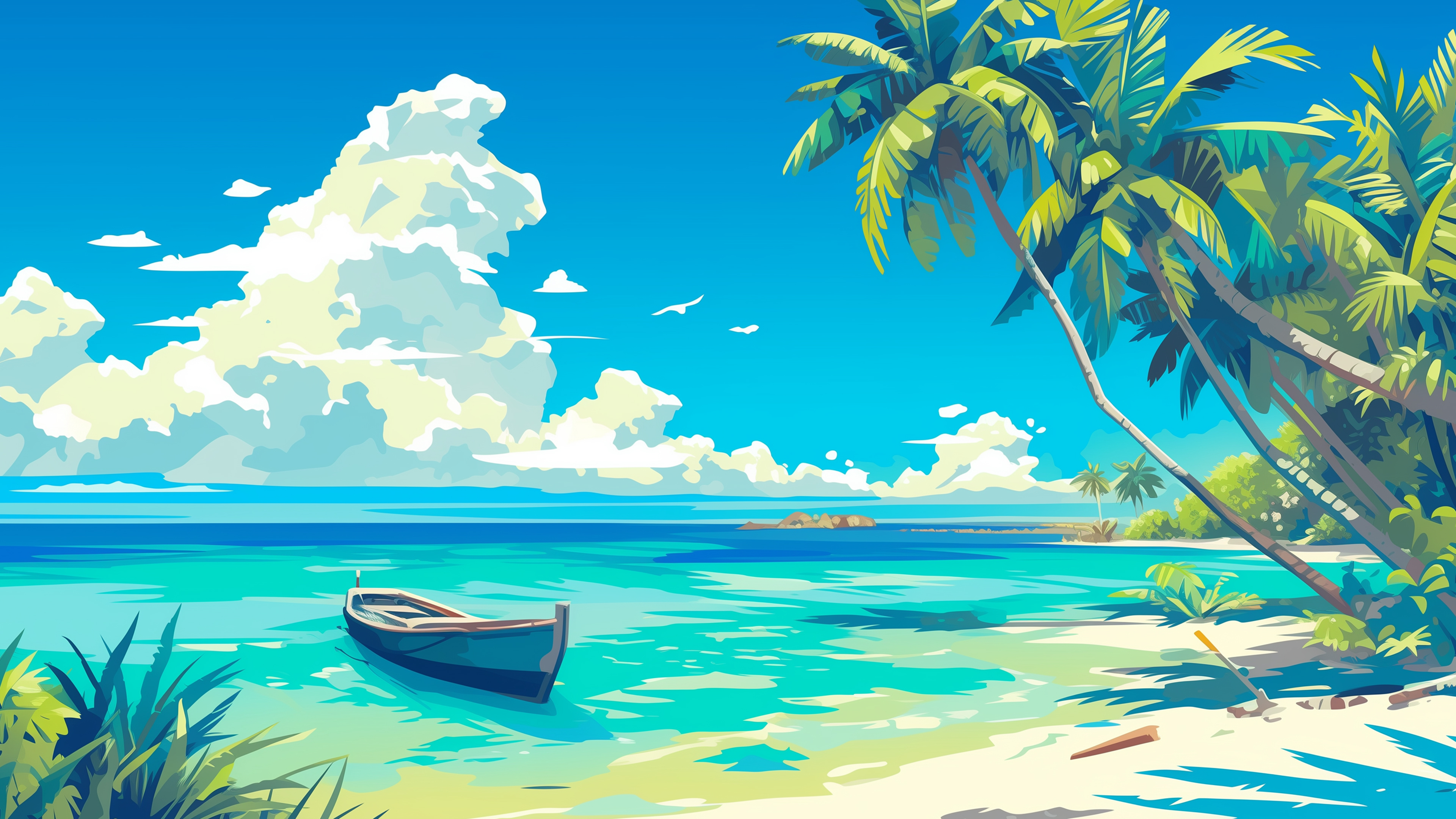 4K Tropical Beach & Boat Desktop Wallpaper | landscapes HD Wallpaper