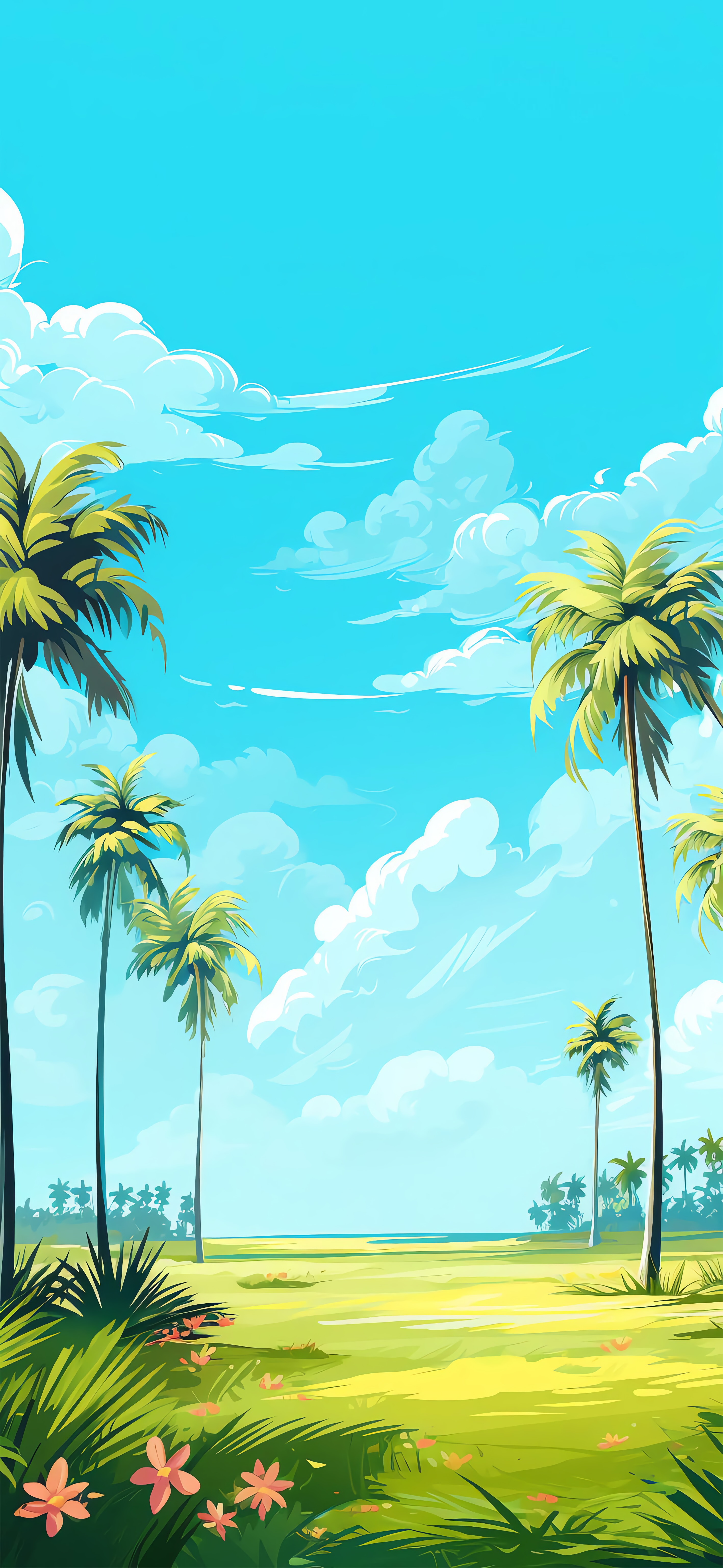 Anime Tropical Beach Landscape 4K Mobile Wallpaper HD Wallpaper