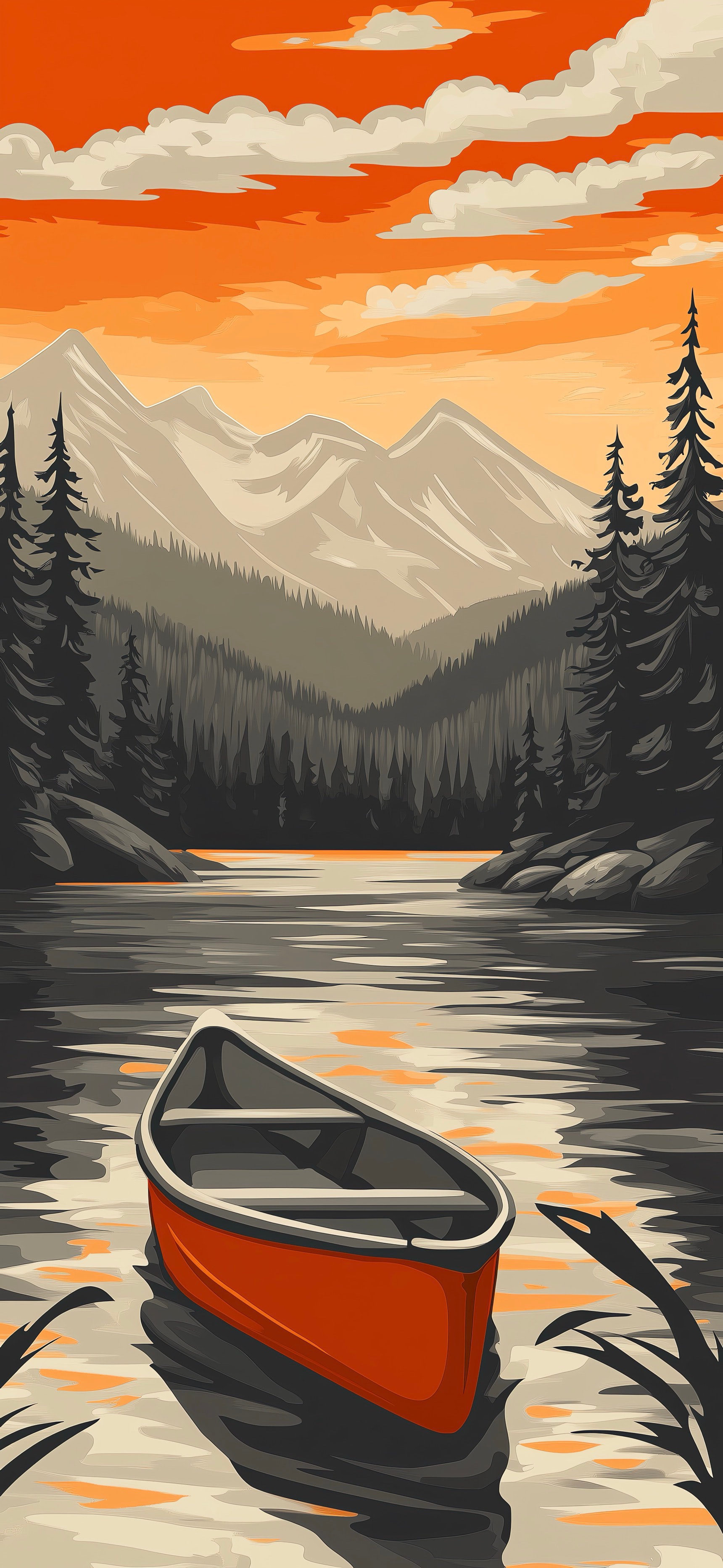 Canoe Sunset Mountain Lake 4K Mobile Wallpaper HD Wallpaper