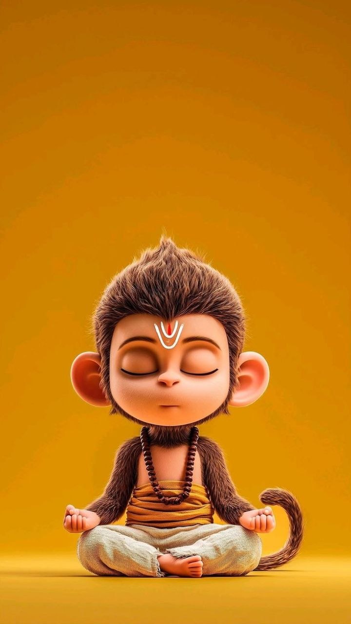Cute 3D Meditating Hanuman Yellow 4K Mobile Wallpaper HD Wallpaper