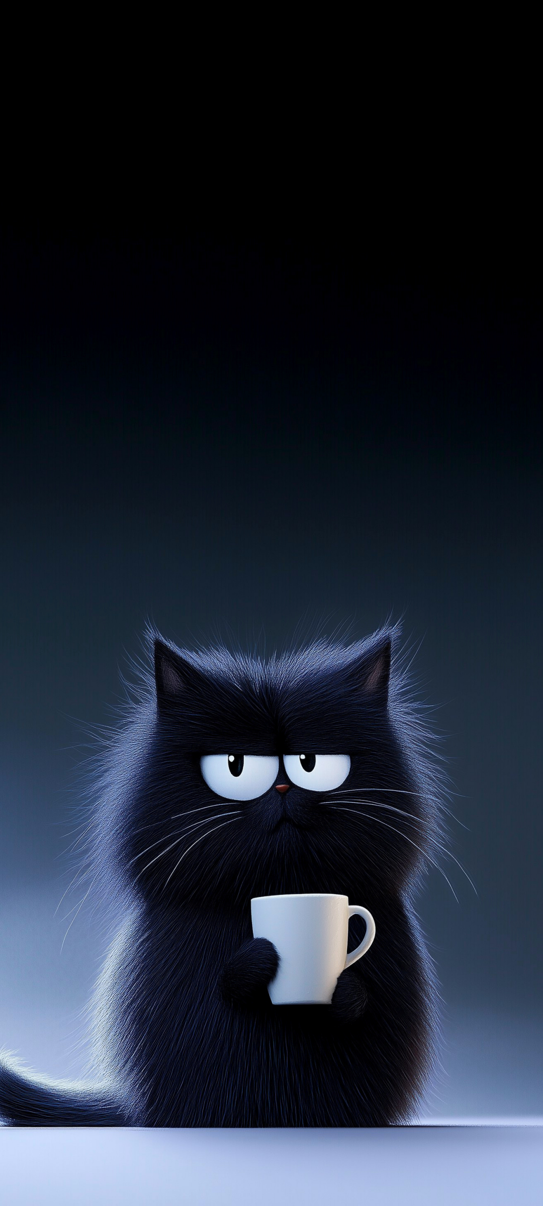 Grumpy Black Cat Coffee 4K AMOLED Phone Wallpaper | Mobile HD Wallpaper