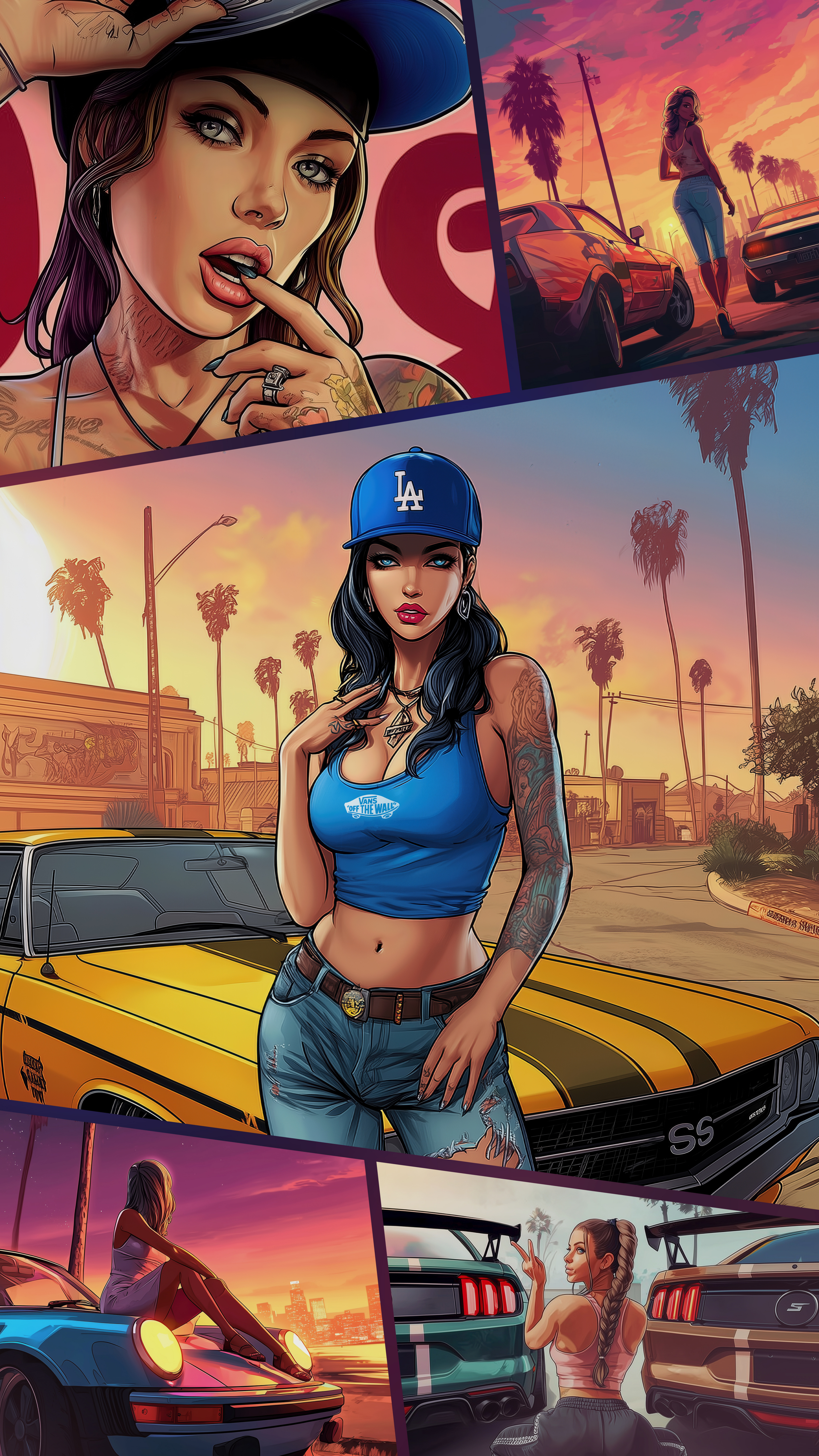 GTA Style Car Girl Collage 4K Mobile Wallpaper HD Wallpaper