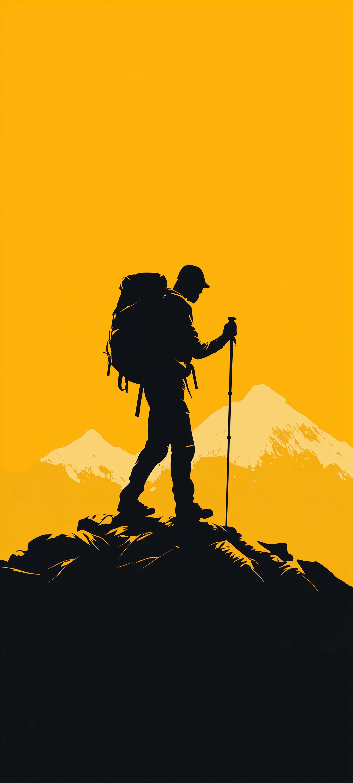Hiker Mountain Silhouette Yellow 4K Mobile Wallpaper HD Wallpaper