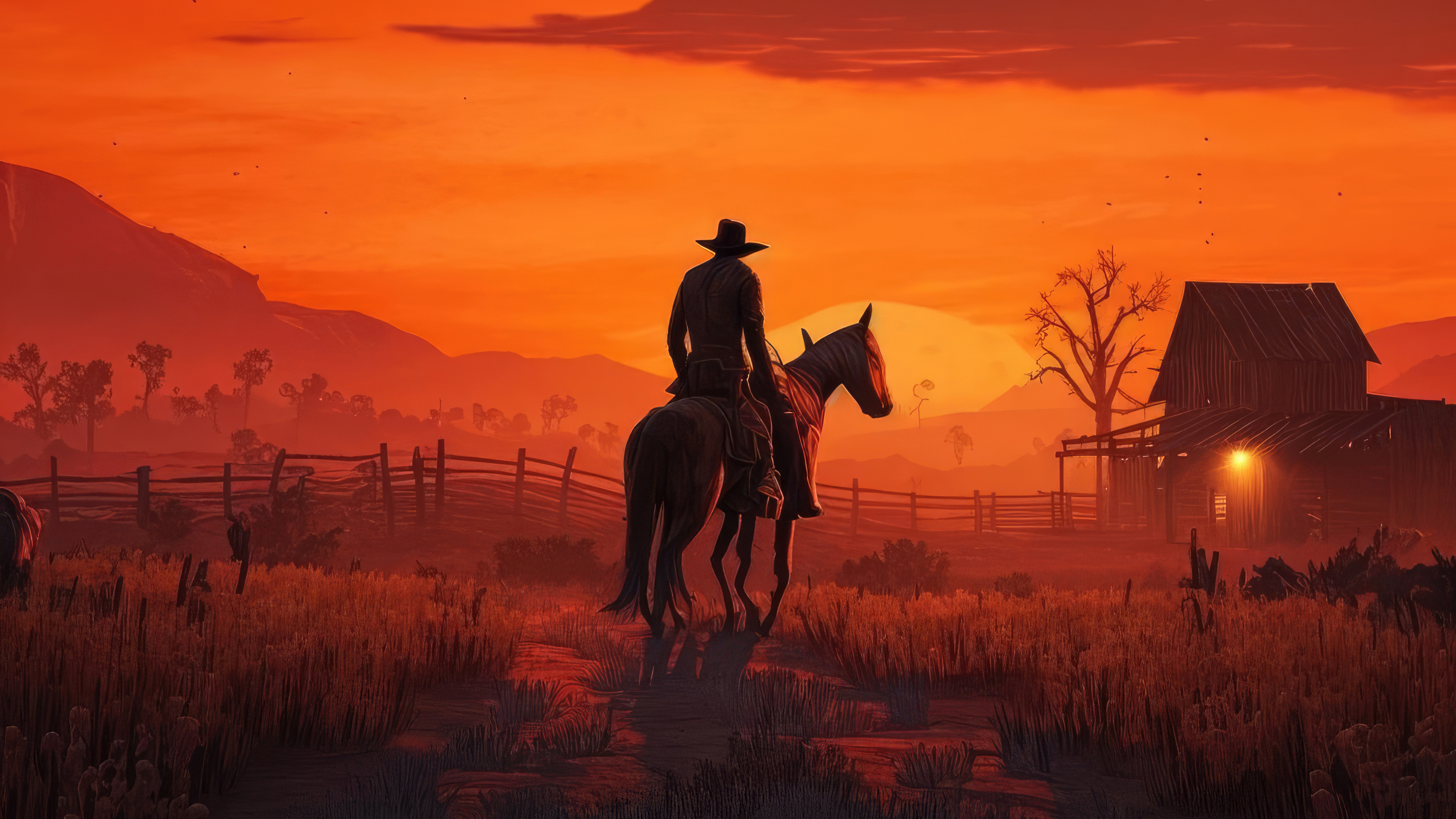 Lone Cowboy Horse Sunset Western 4K Desktop Wallpaper | Gaming | Digital Art HD Wallpaper