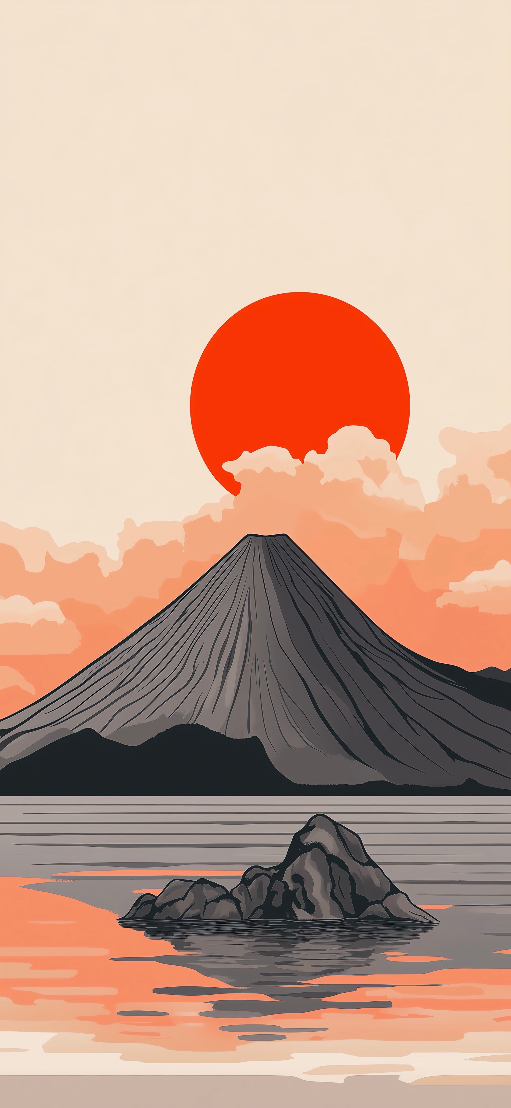 Minimalist Volcano Red Sun 4K Mobile Wallpaper HD Wallpaper