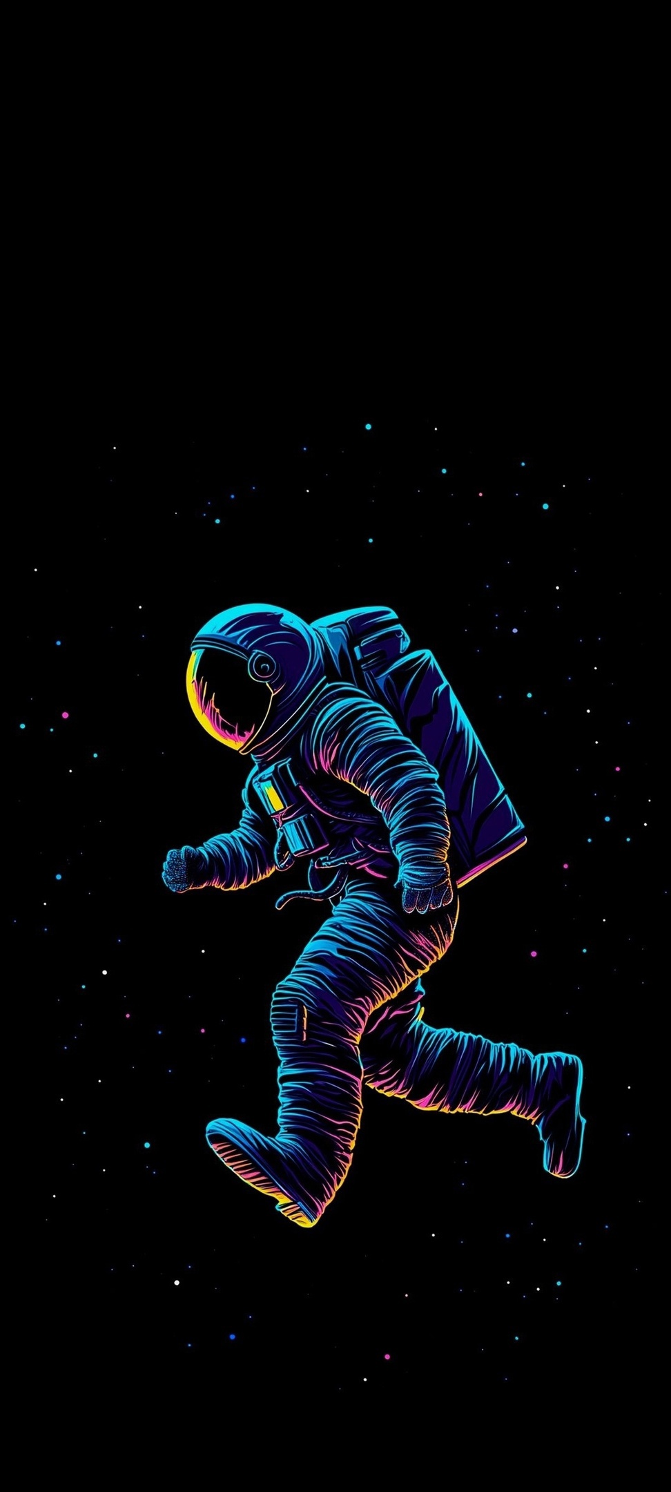 Neon Running Astronaut Minimalist 4K AMOLED Phone Wall | Space | Digital Art HD Wallpaper