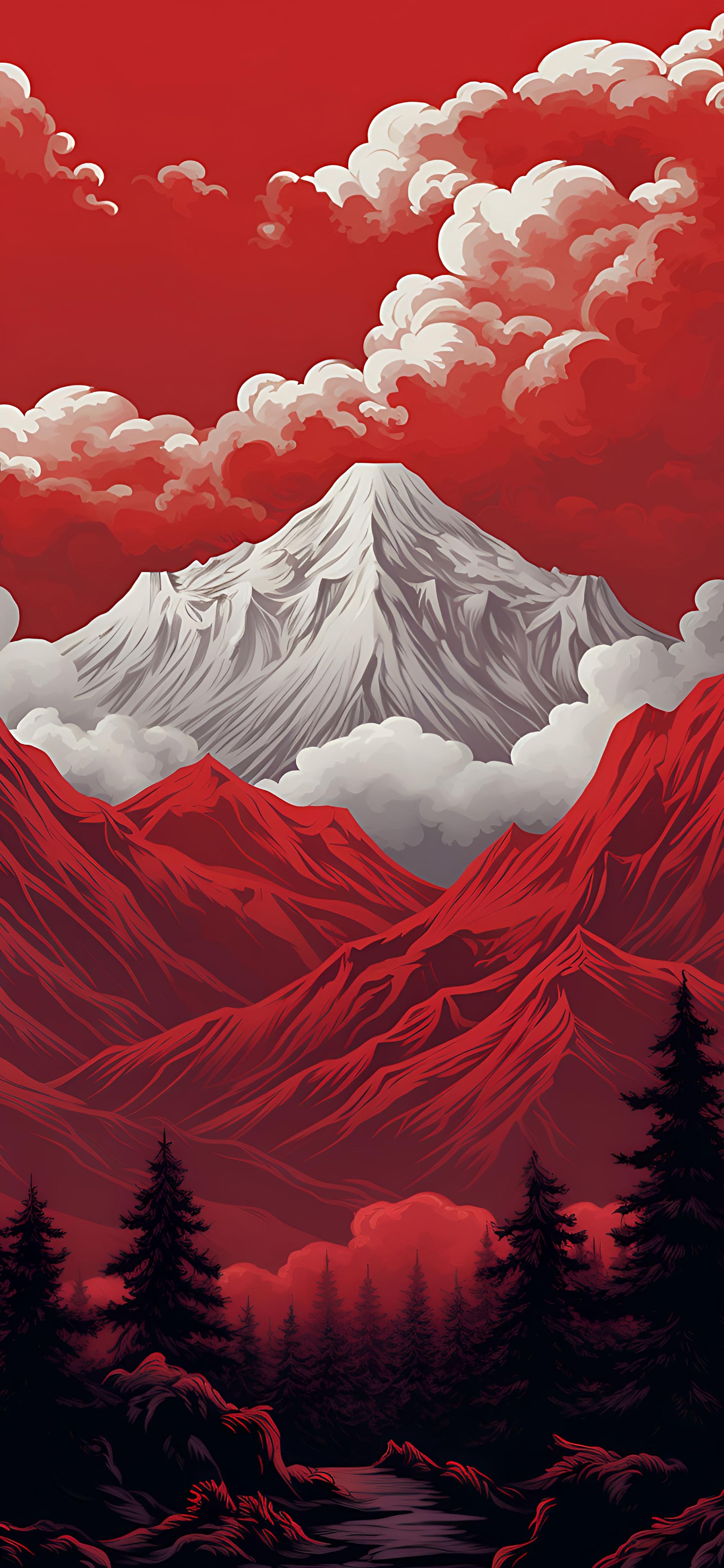 Red Mountain Crimson Sky 4K Depth Phone Wallpaper | Mobile |Grafic Art HD Wallpaper