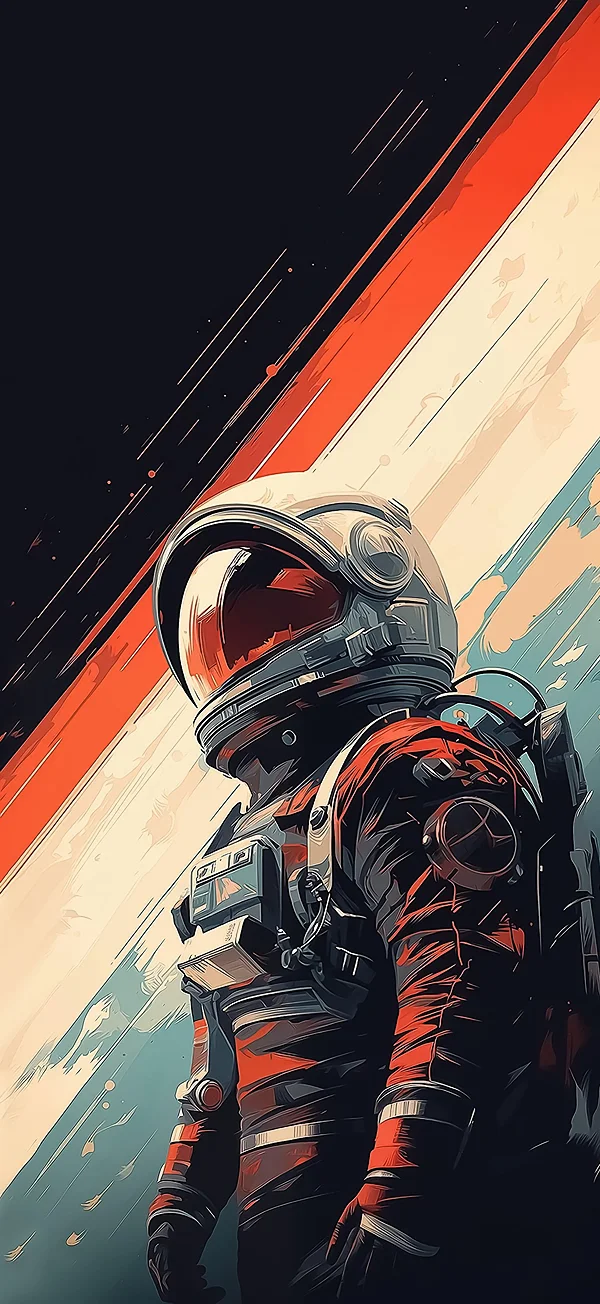 Retro Futuristic Astronaut Orange 4K Mobile Wallpaper | Space | Graphic Art 1320x2868 Mobile HD Wallpaper