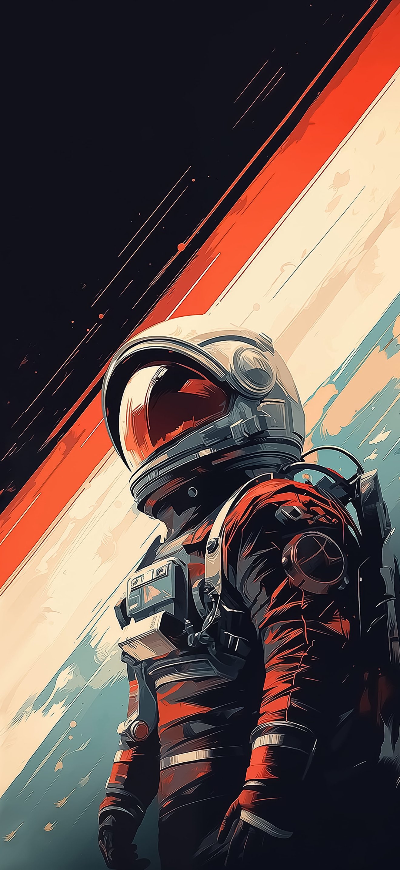 Retro Futuristic Astronaut Orange 4K Mobile Wallpaper | Space | Graphic Art HD Wallpaper