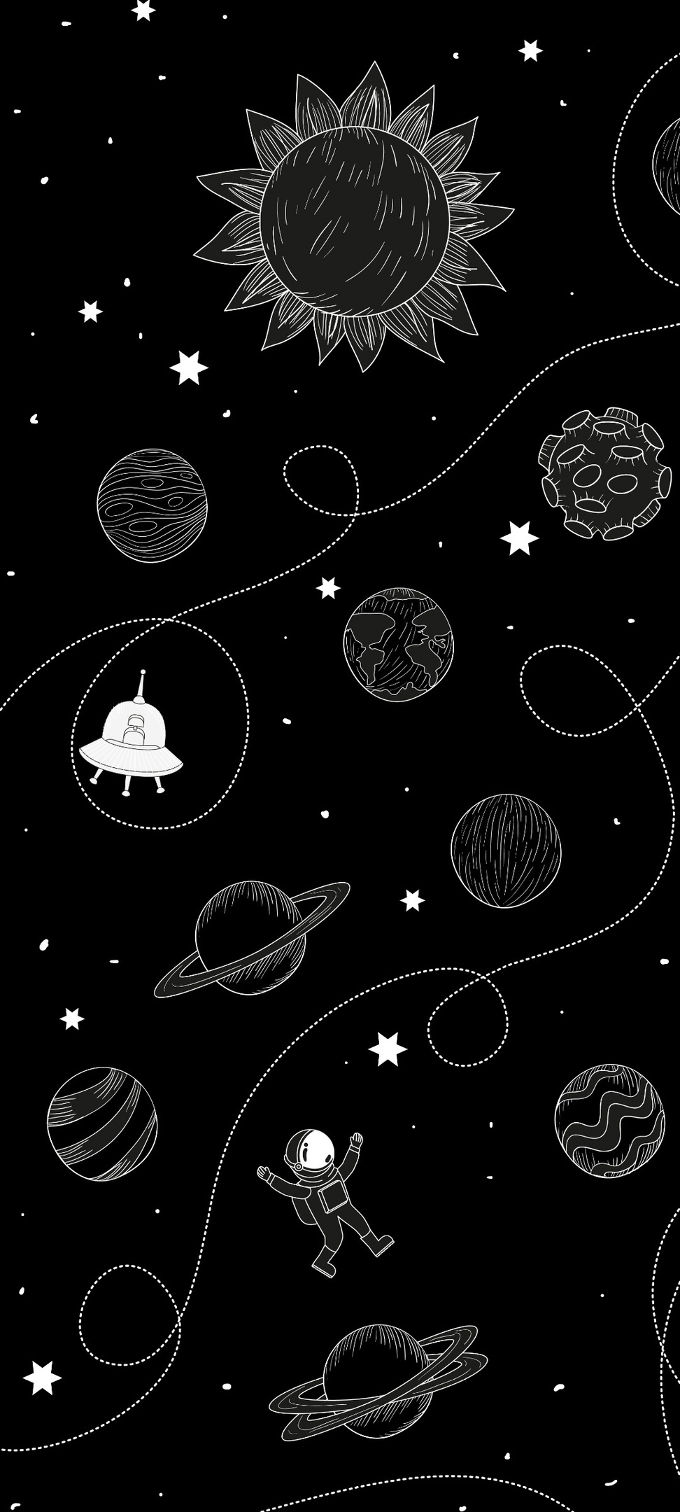 Space Doodle Line Art AMOLED 4K Mobile Wallpaper HD Wallpaper