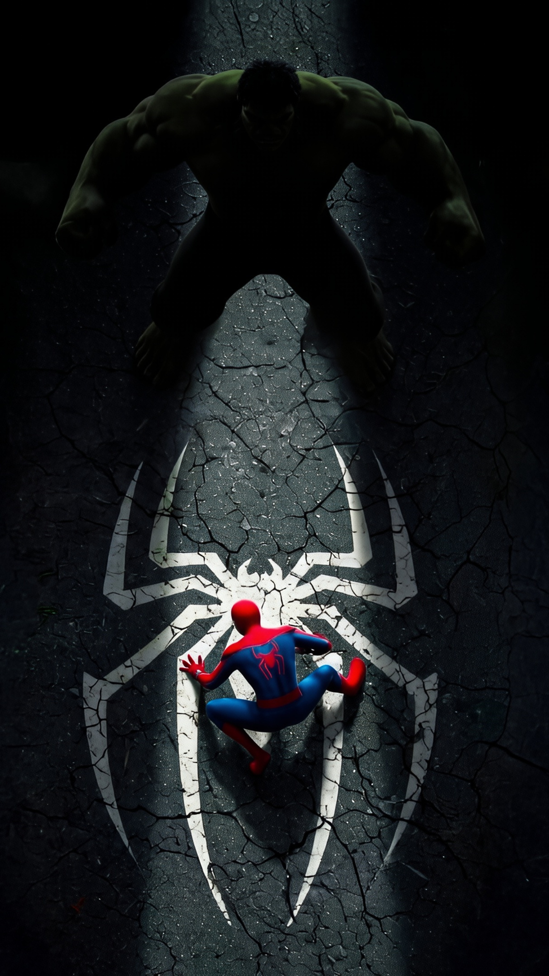Spider-Man vs Hulk Shadow 4K AMOLED Phone Wallpaper | Superheroes | Marvel Fan Art HD Wallpaper
